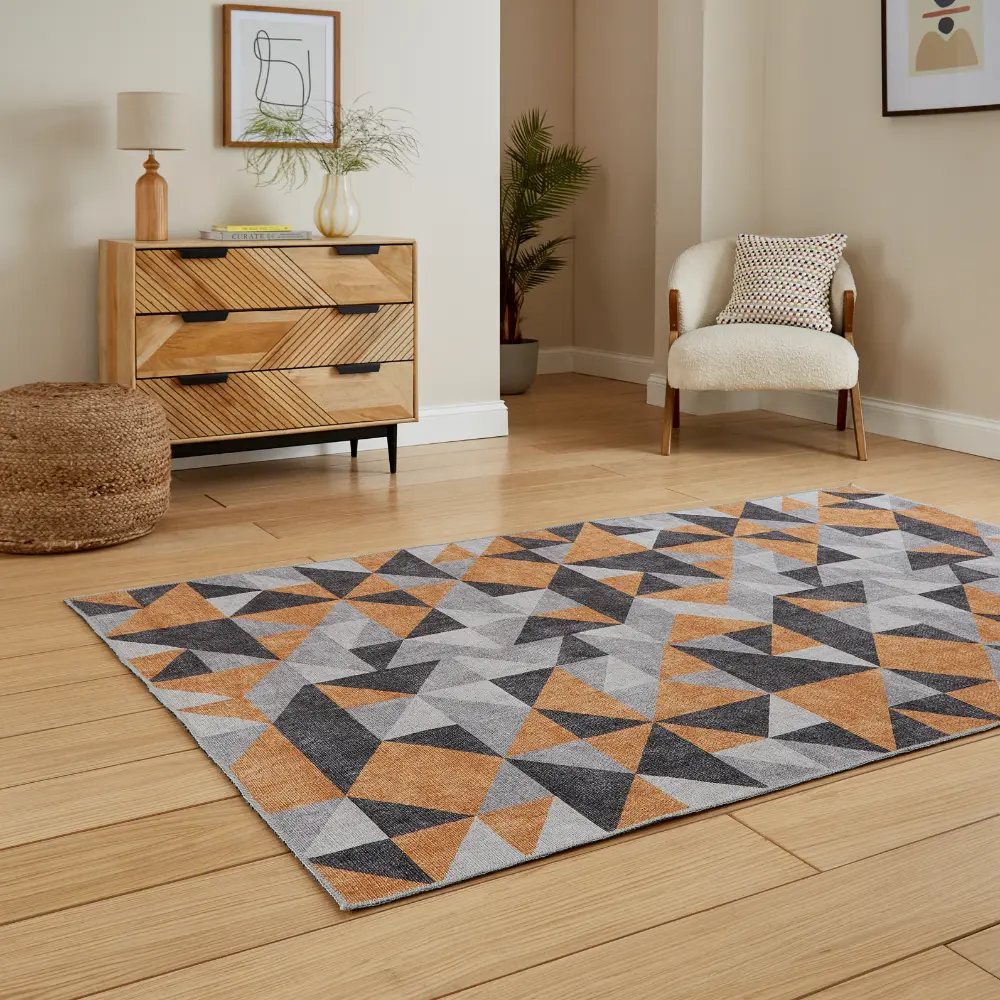 Coral H1057 Yellow/Grey Modern Washable Rug - Image 2