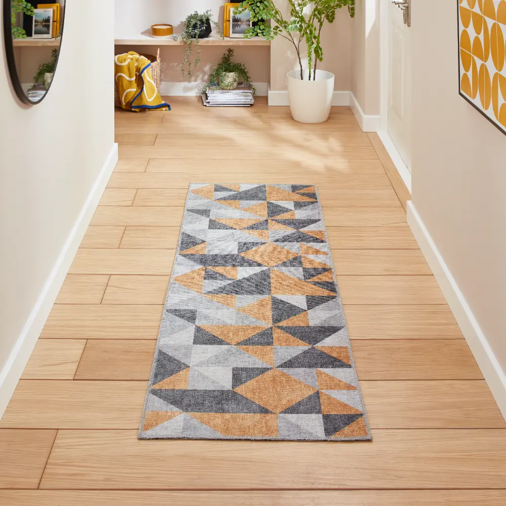 Coral H1057 Yellow/Grey Modern Washable Rug - Image 3