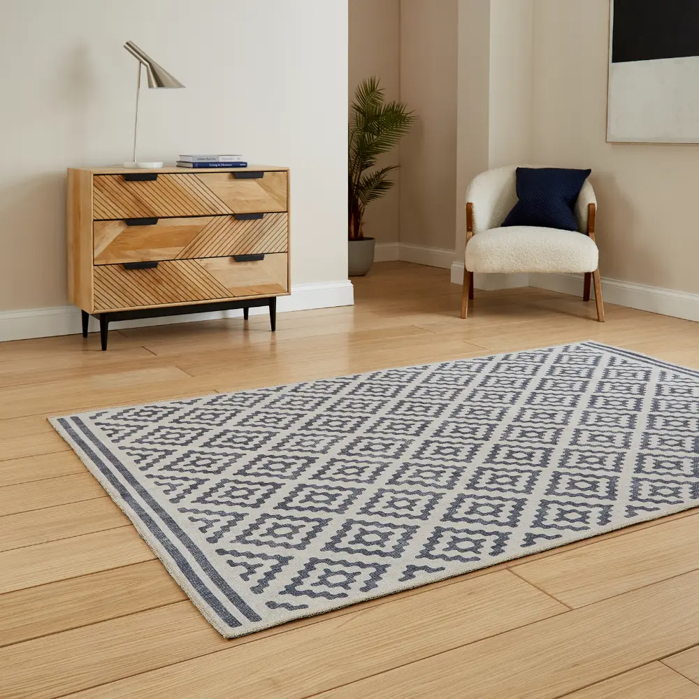 Coral H1058 Blue Modern Washable Rug - Image 2