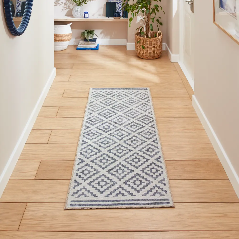 Coral H1058 Blue Modern Washable Rug - Image 3