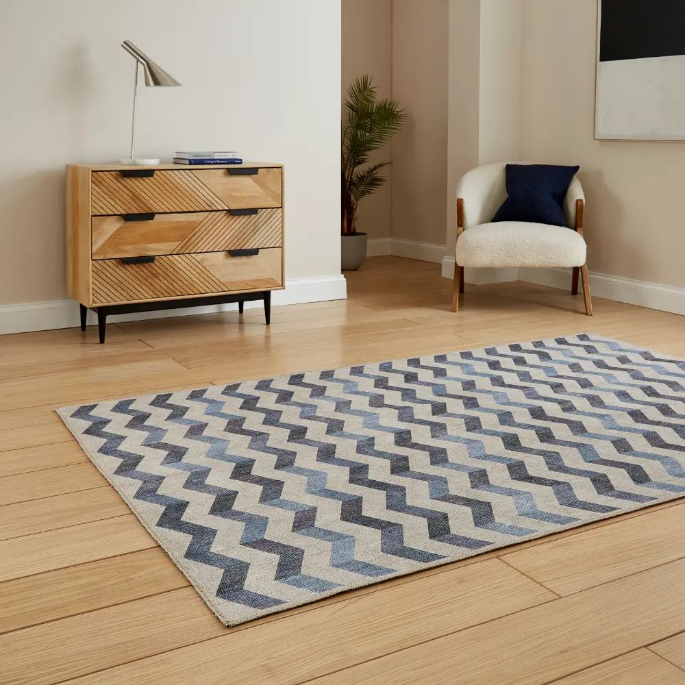 Coral H1059 Blue Modern Washable Rug - Image 2