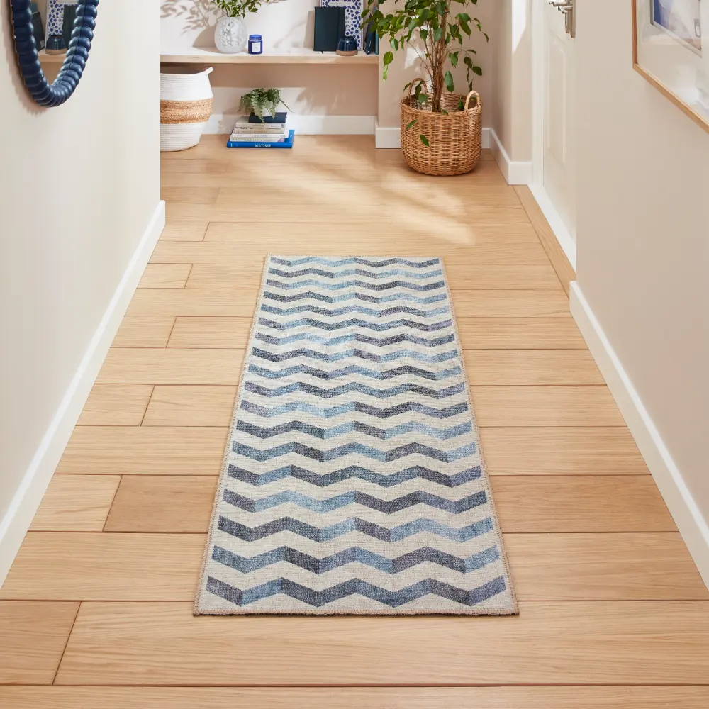 Coral H1059 Blue Modern Washable Rug - Image 3