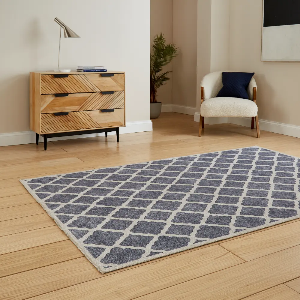 Coral H1063 Blue Modern Washable Rug - Image 2