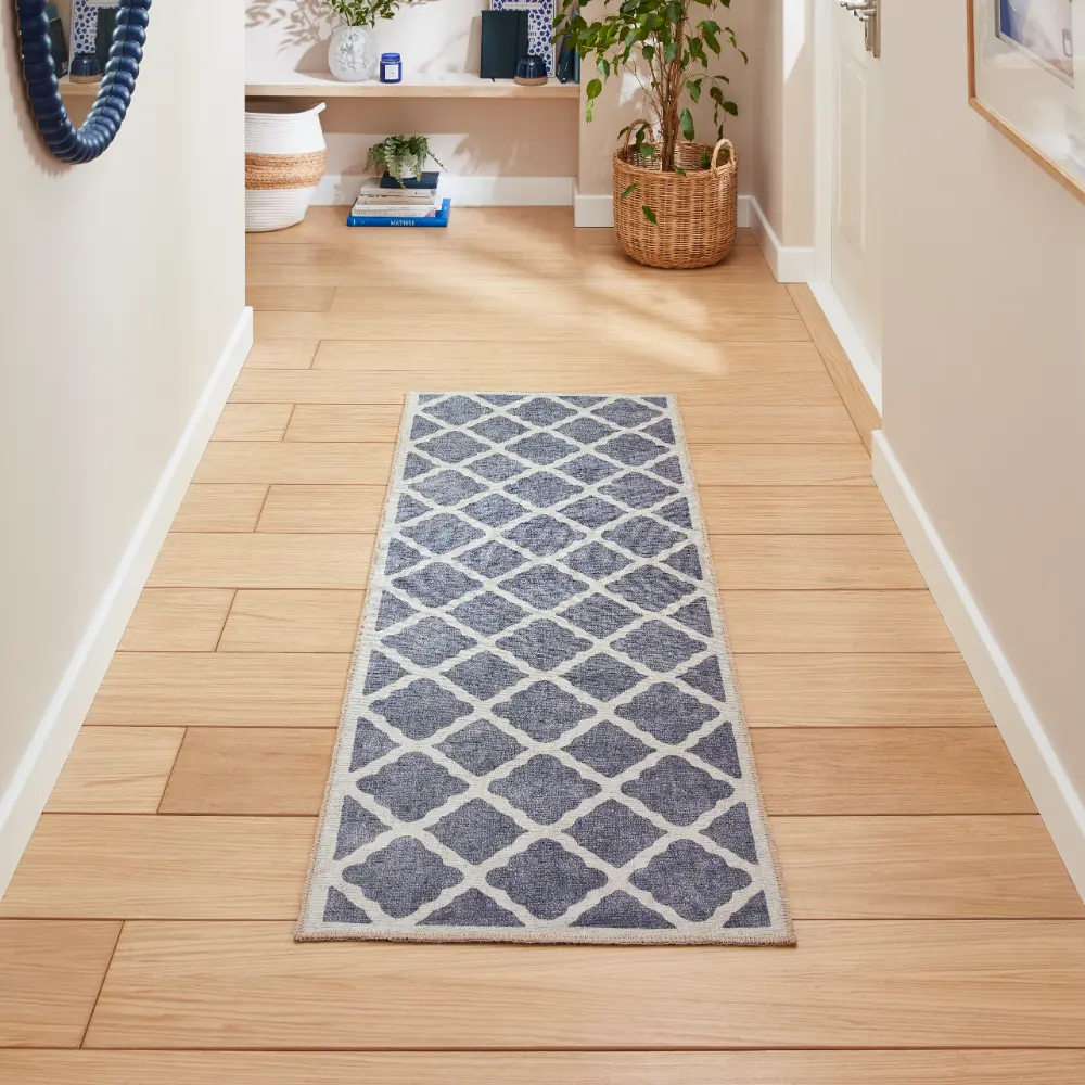 Coral H1063 Blue Modern Washable Rug - Image 3