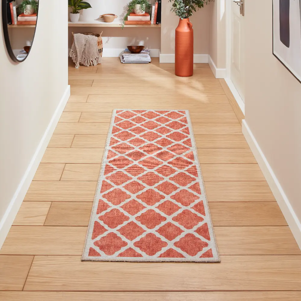 Coral H1063 Orange Modern Washable Rug - Image 3