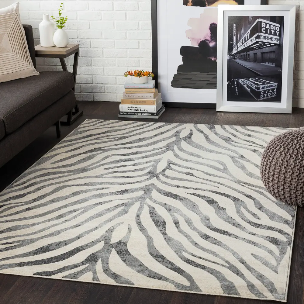 Cybele Scandi Boho Zebra Charcoal Rug