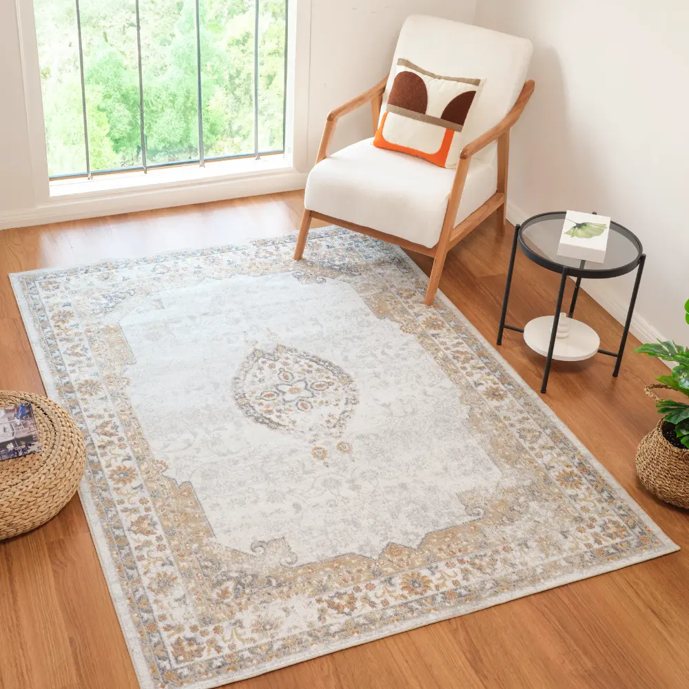 Deepika Machine Washable Oriental Boho Grey/Brown Rug