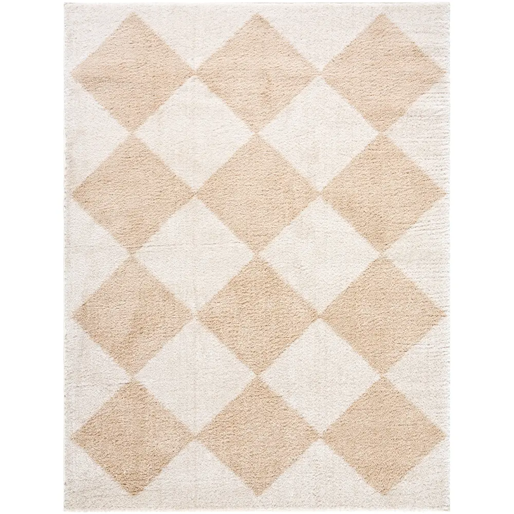Deline Machine Washable Shaggy Diamond Beige Rug - Image 4