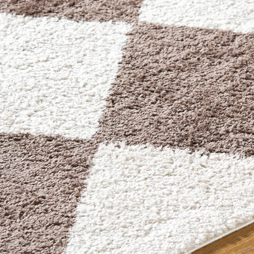 Deline Machine Washable Shaggy Diamond Dark Brown Rug - Image 2
