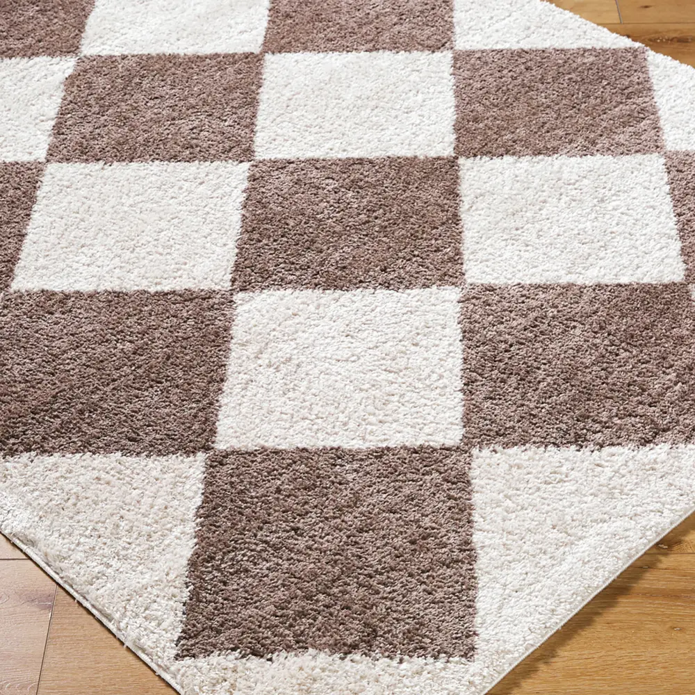 Deline Machine Washable Shaggy Diamond Dark Brown Rug - Image 3