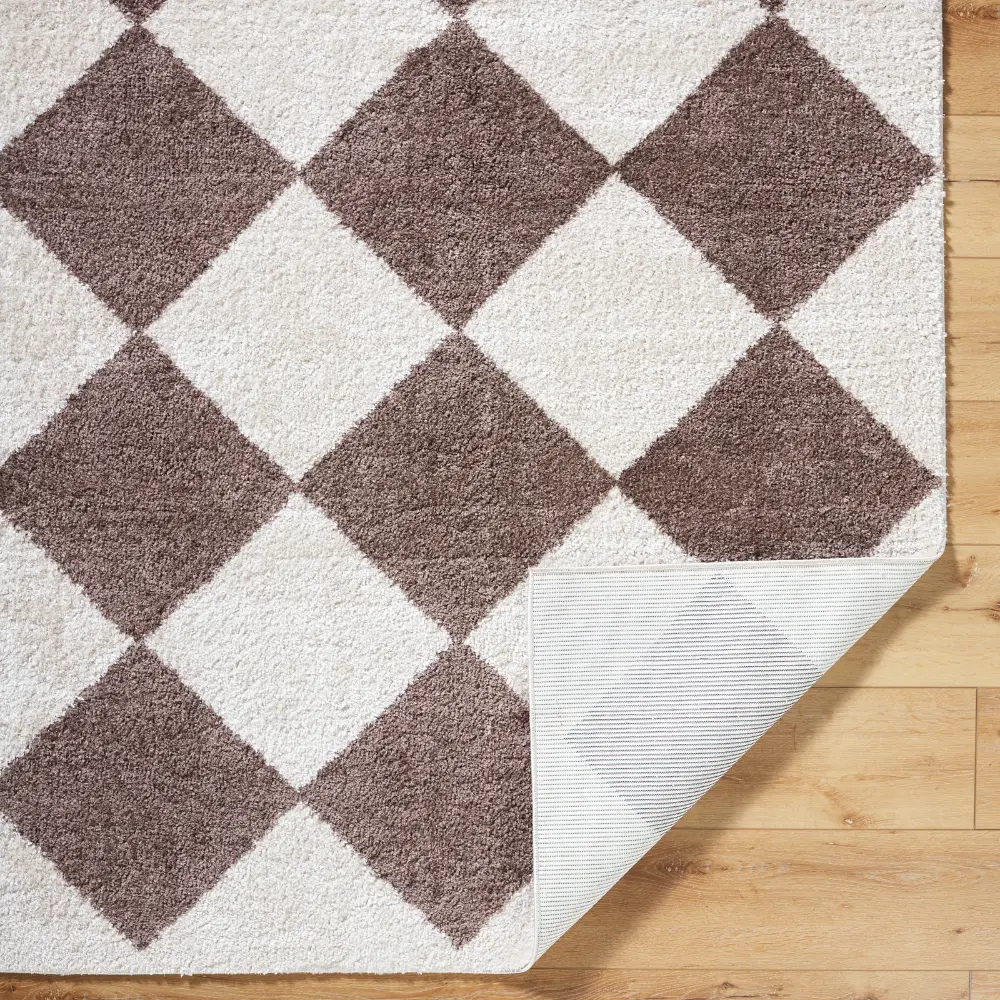 Deline Machine Washable Shaggy Diamond Dark Brown Rug - Image 4