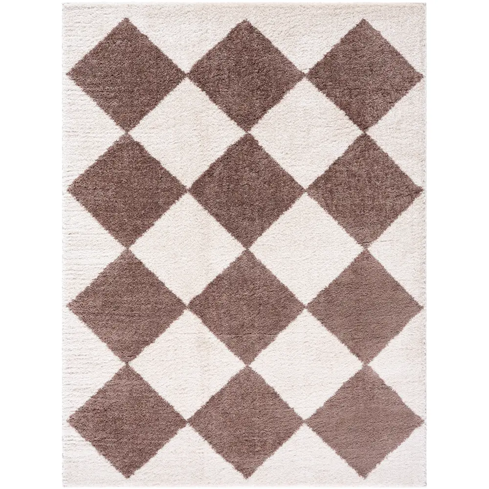 Deline Machine Washable Shaggy Diamond Dark Brown Rug - Image 7