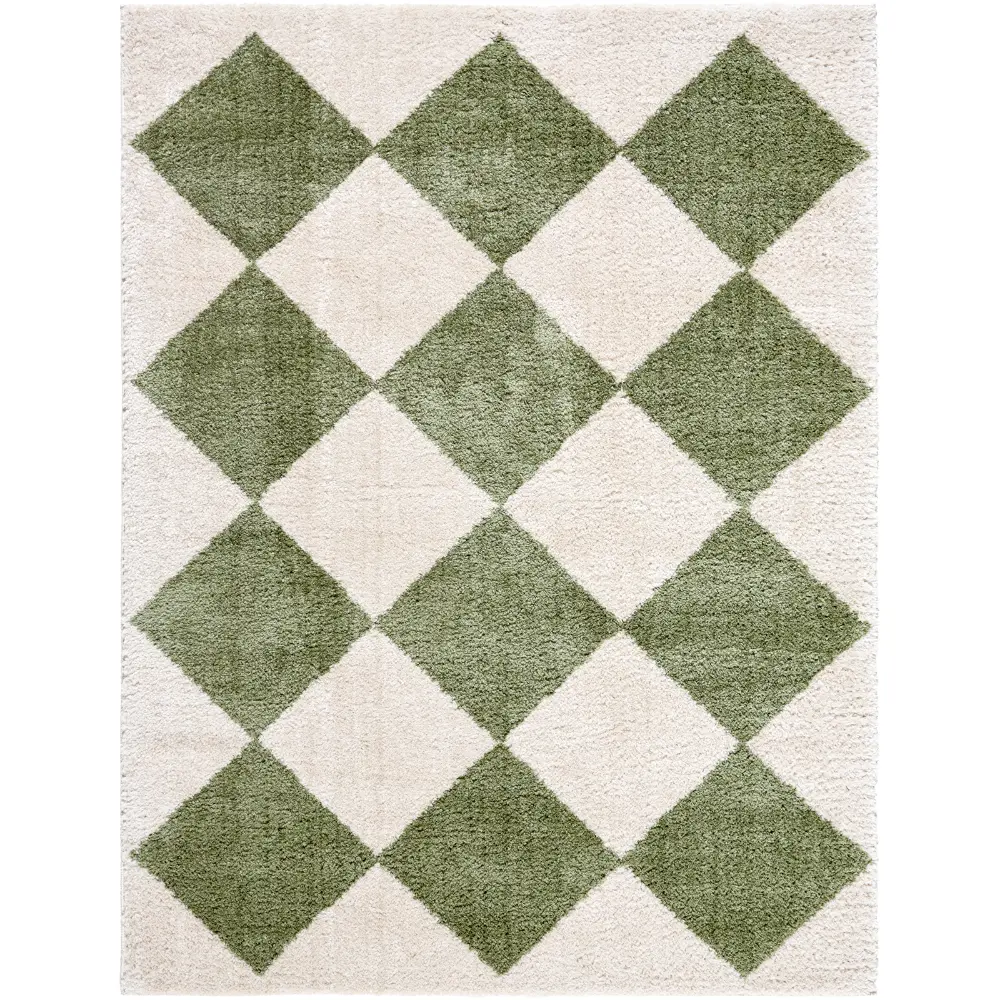 Deline Machine Washable Shaggy Diamond Grass Green Rug - Image 4