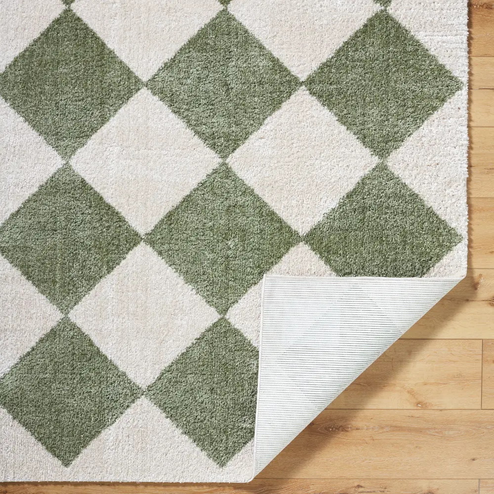 Deline Machine Washable Shaggy Diamond Grass Green Rug - Image 6