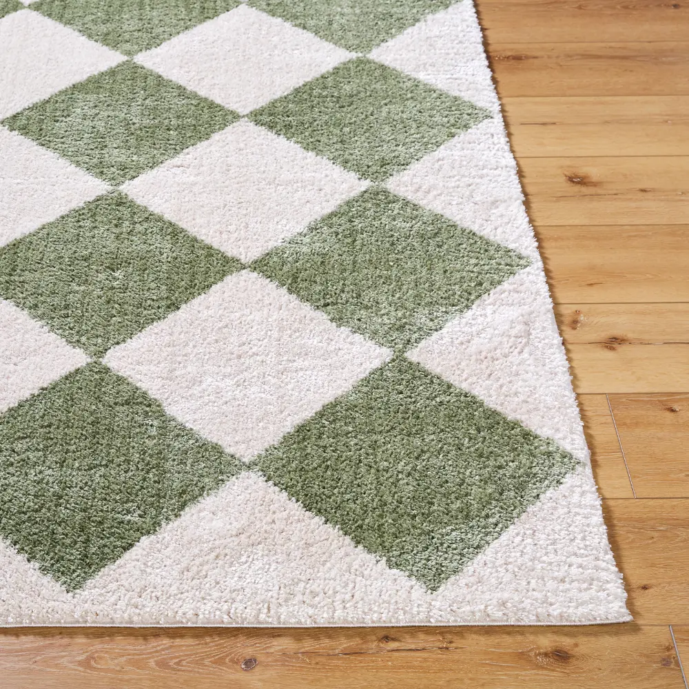 Deline Machine Washable Shaggy Diamond Grass Green Rug - Image 7