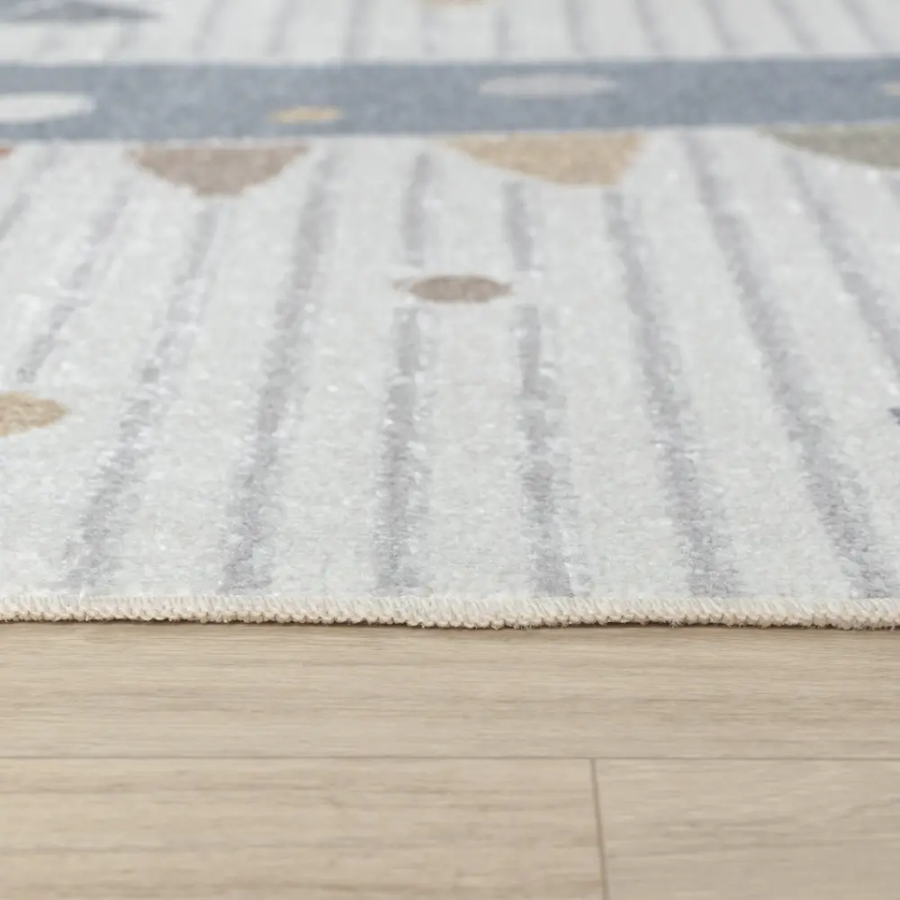 Dino Kids Machine Washable Beige/Grey Bedroom Rug - Image 10