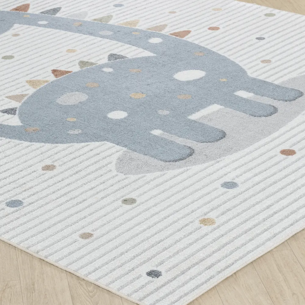 Dino Kids Machine Washable Beige/Grey Bedroom Rug - Image 11