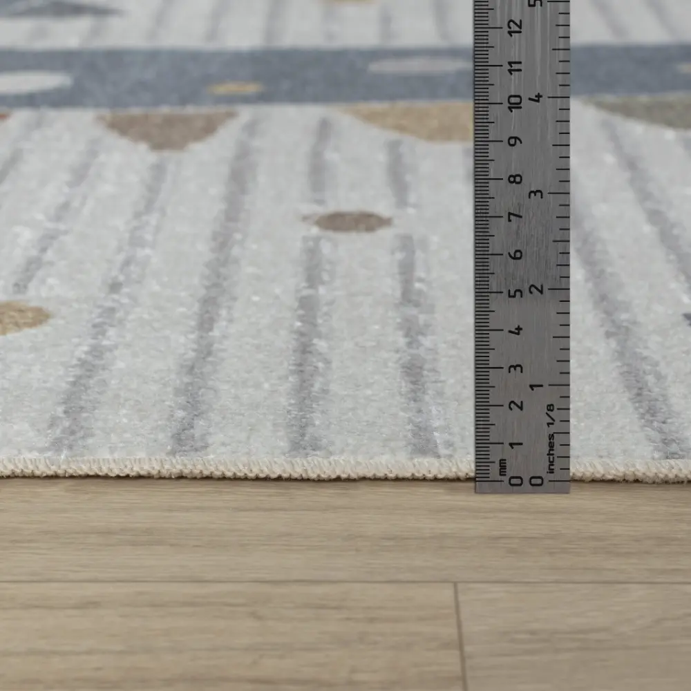 Dino Kids Machine Washable Beige/Grey Bedroom Rug - Image 12