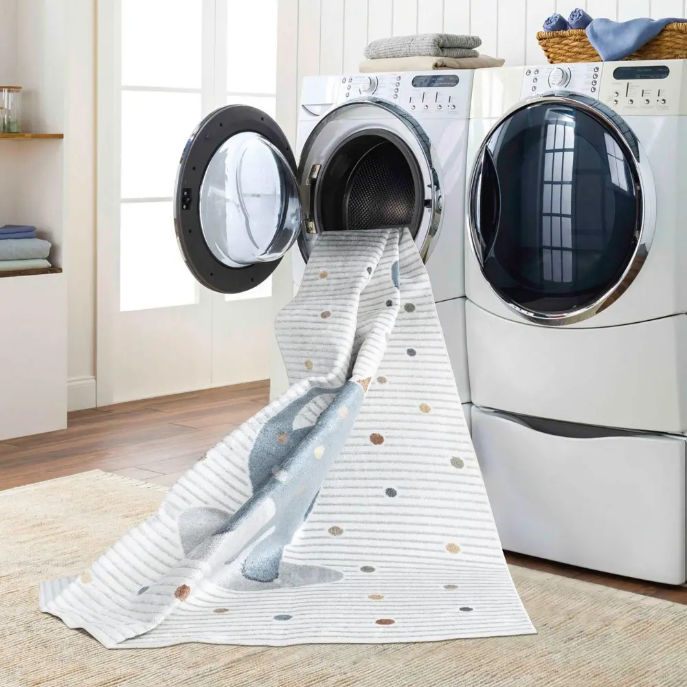Dino Kids Machine Washable Beige/Grey Bedroom Rug - Image 3