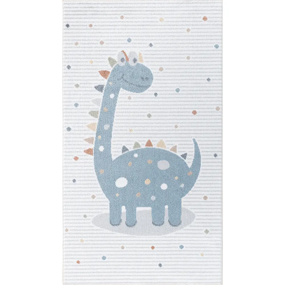 Dino Kids Machine Washable Beige/Grey Bedroom Rug - Image 4