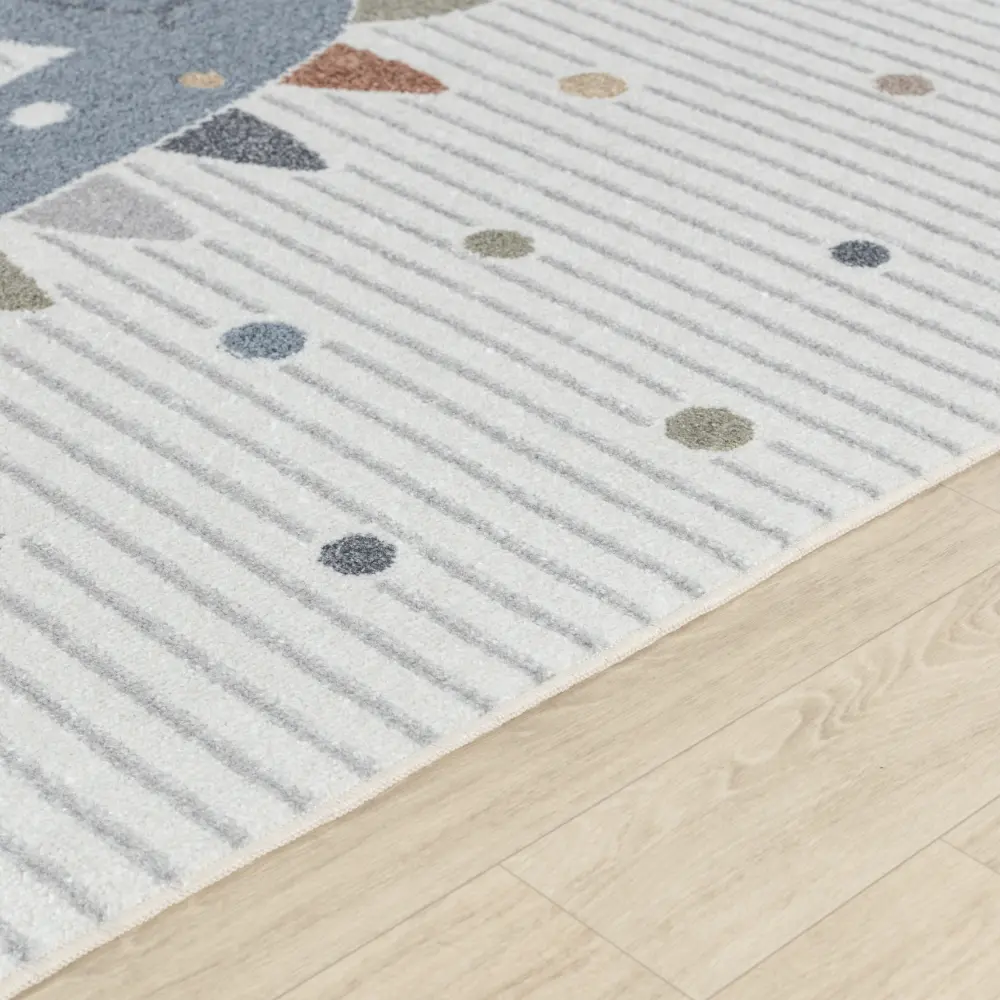 Dino Kids Machine Washable Beige/Grey Bedroom Rug - Image 5