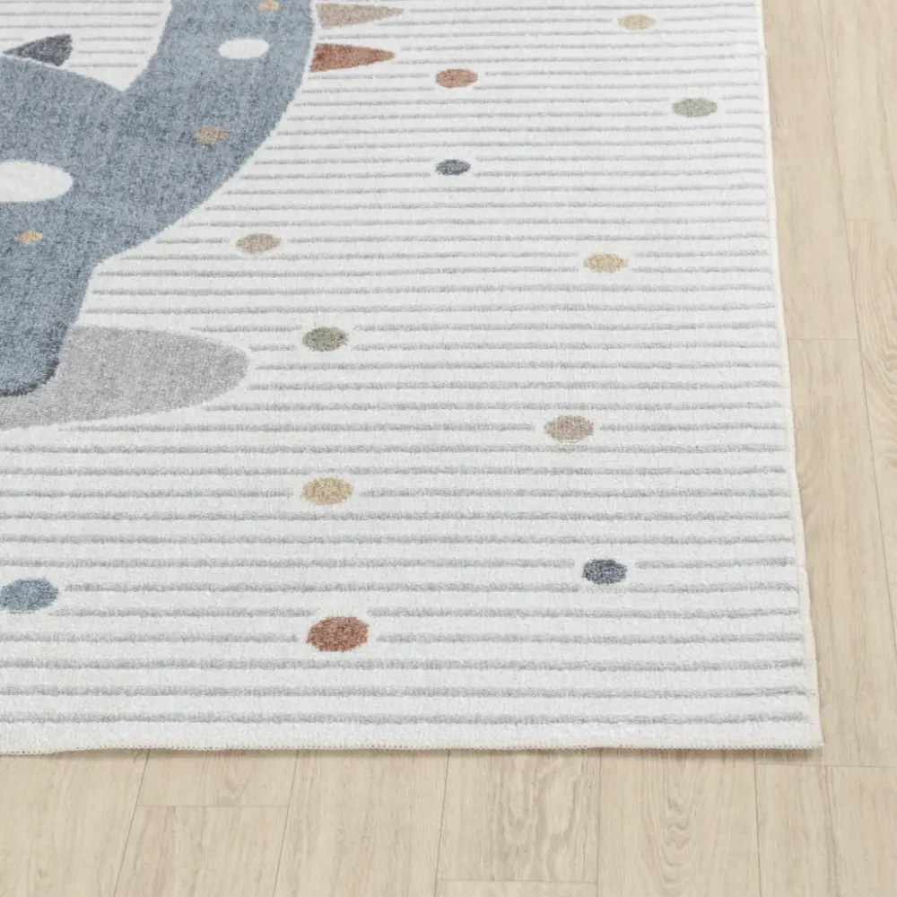 Dino Kids Machine Washable Beige/Grey Bedroom Rug - Image 9