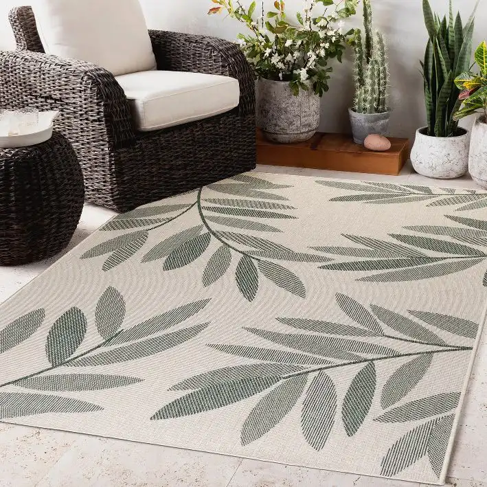 Duo Weave Indoor/Outdoor Trailing Leaves Green Rug - Image 3