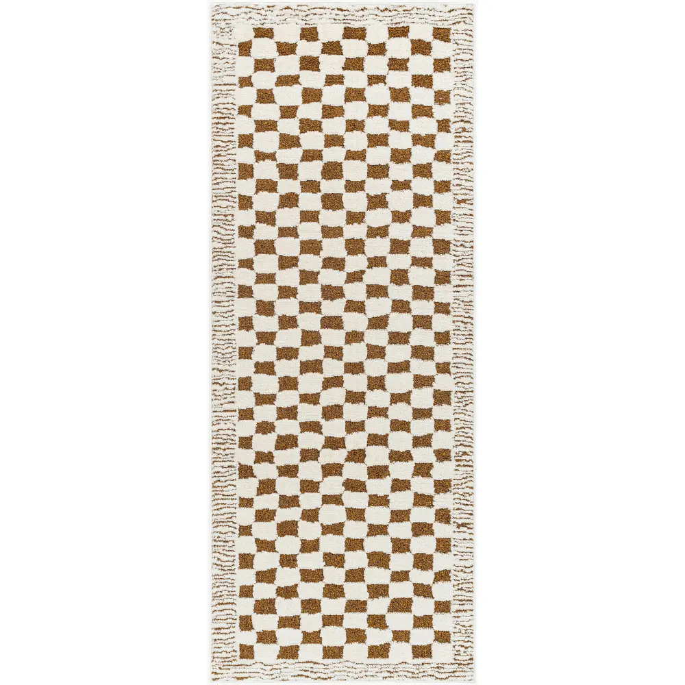 Ekta Scandi Modern High Pile Brown Checkered Rug - Image 5