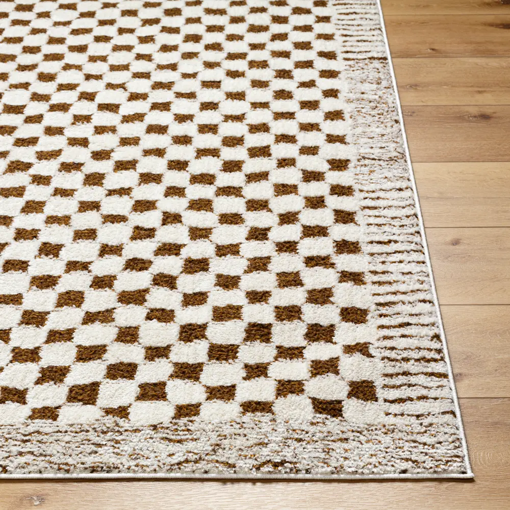 Ekta Scandi Modern High Pile Brown Checkered Rug - Image 7