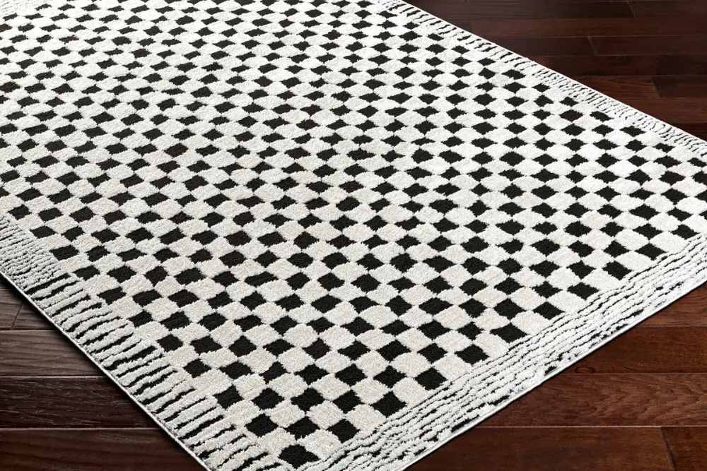 Ekta Scandi Modern High Pile Black Checkered Rug - Image 2