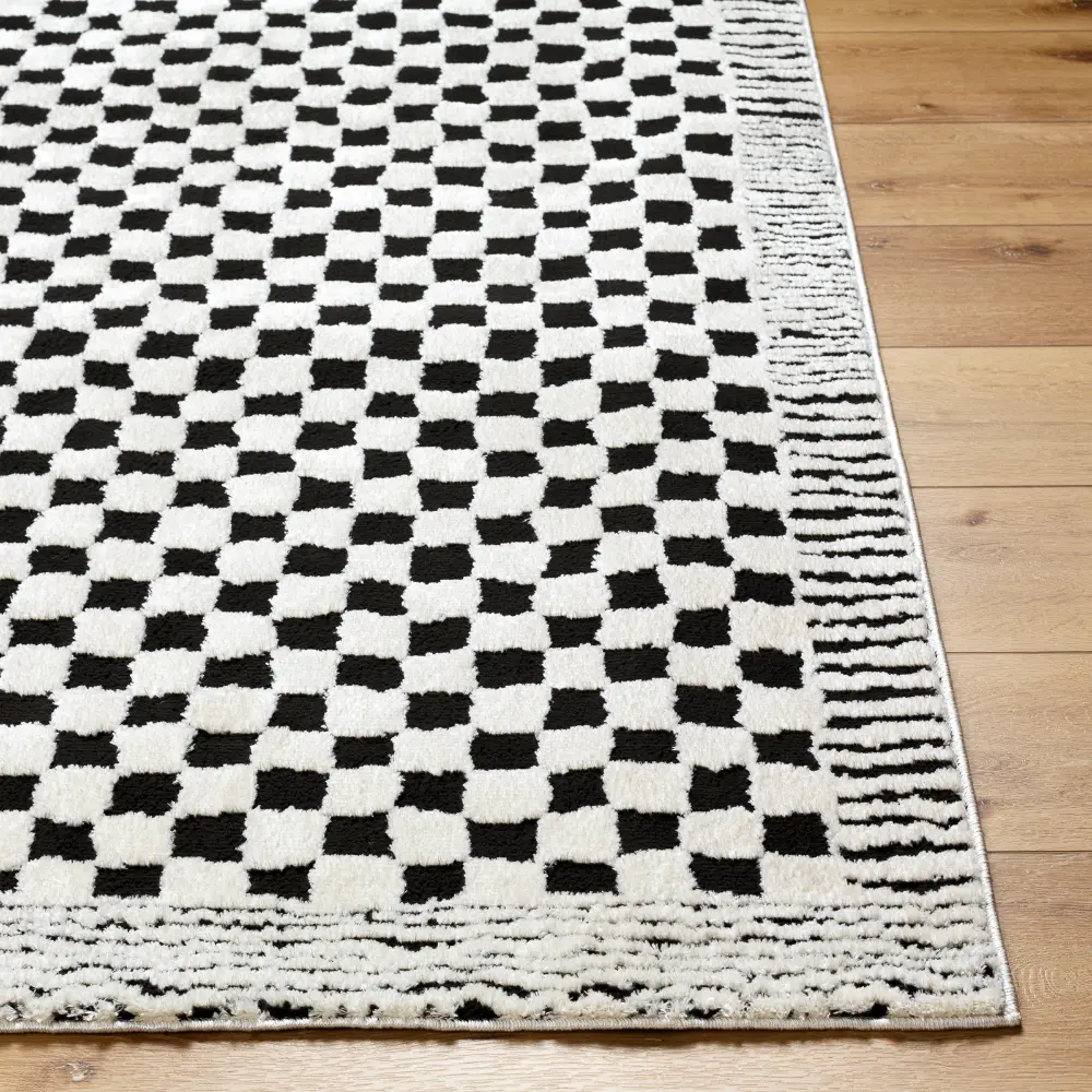 Ekta Scandi Modern High Pile Black Checkered Rug - Image 5