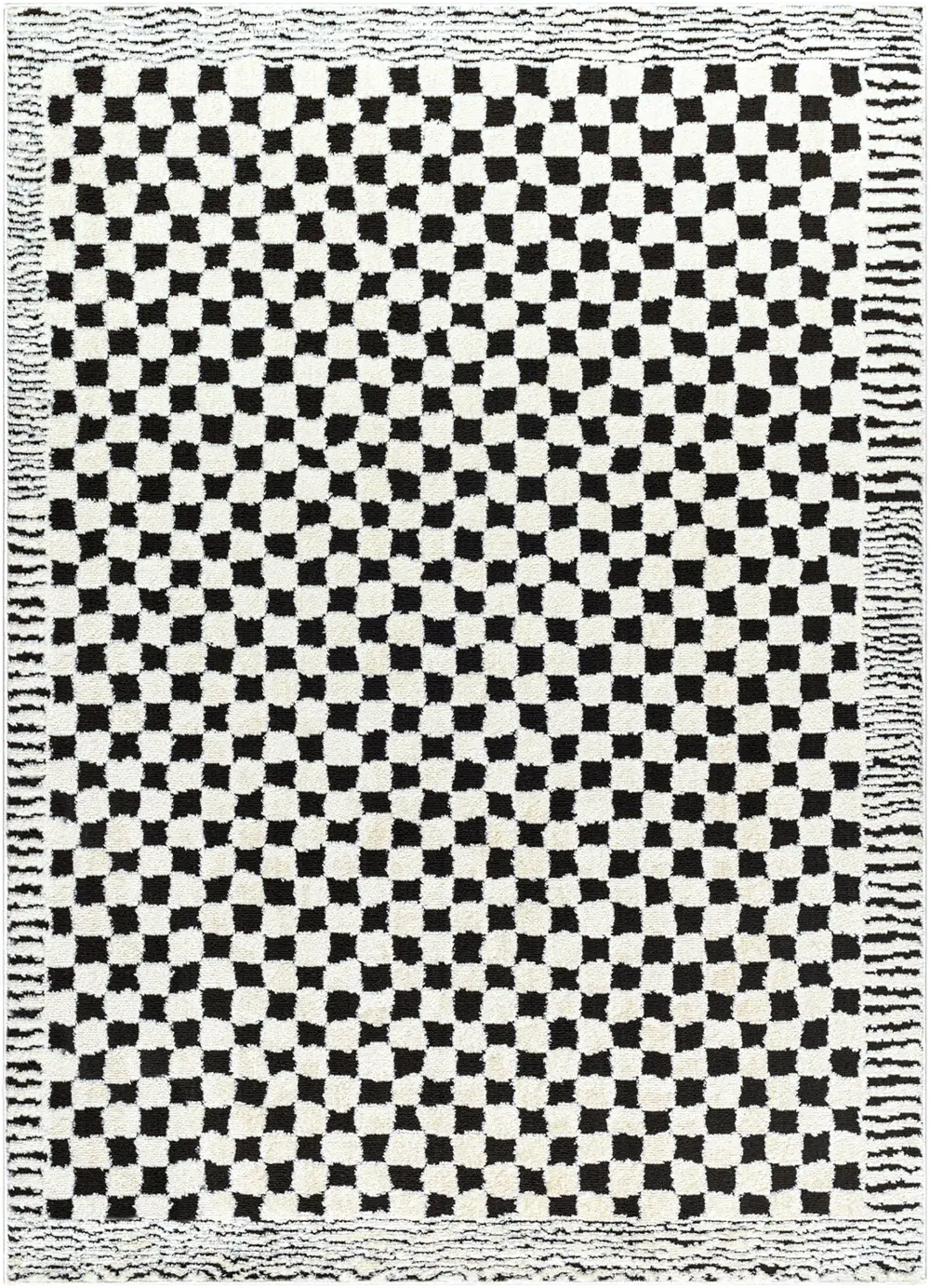 Ekta Scandi Modern High Pile Black Checkered Rug - Image 6