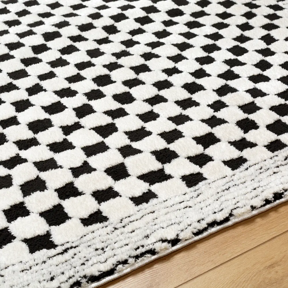 Ekta Scandi Modern High Pile Black Checkered Rug - Image 7