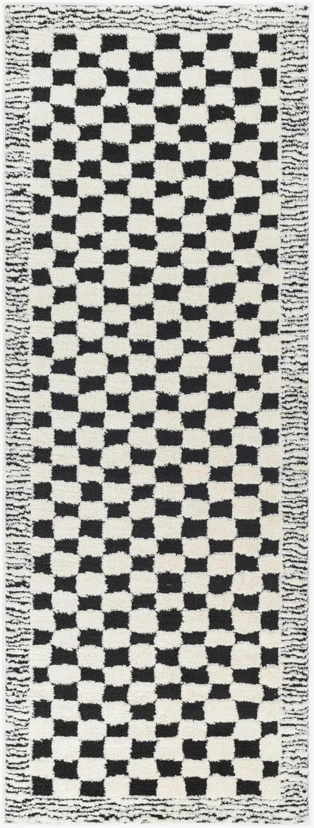 Ekta Scandi Modern High Pile Black Checkered Rug - Image 8