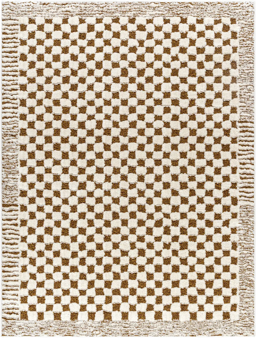 Ekta Scandi Modern High Pile Brown Checkered Rug - Image 2