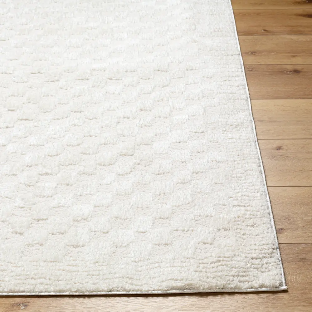 Ekta Scandi Modern High Pile Off-White Checkered Rug - Image 4