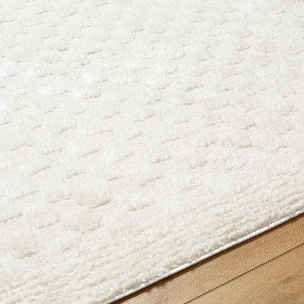 Ekta Scandi Modern High Pile Off-White Checkered Rug - Image 5