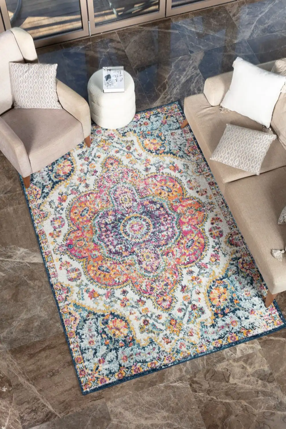 Mila Vintage Oriental Boho Pink/Saffron Rug - Image 5