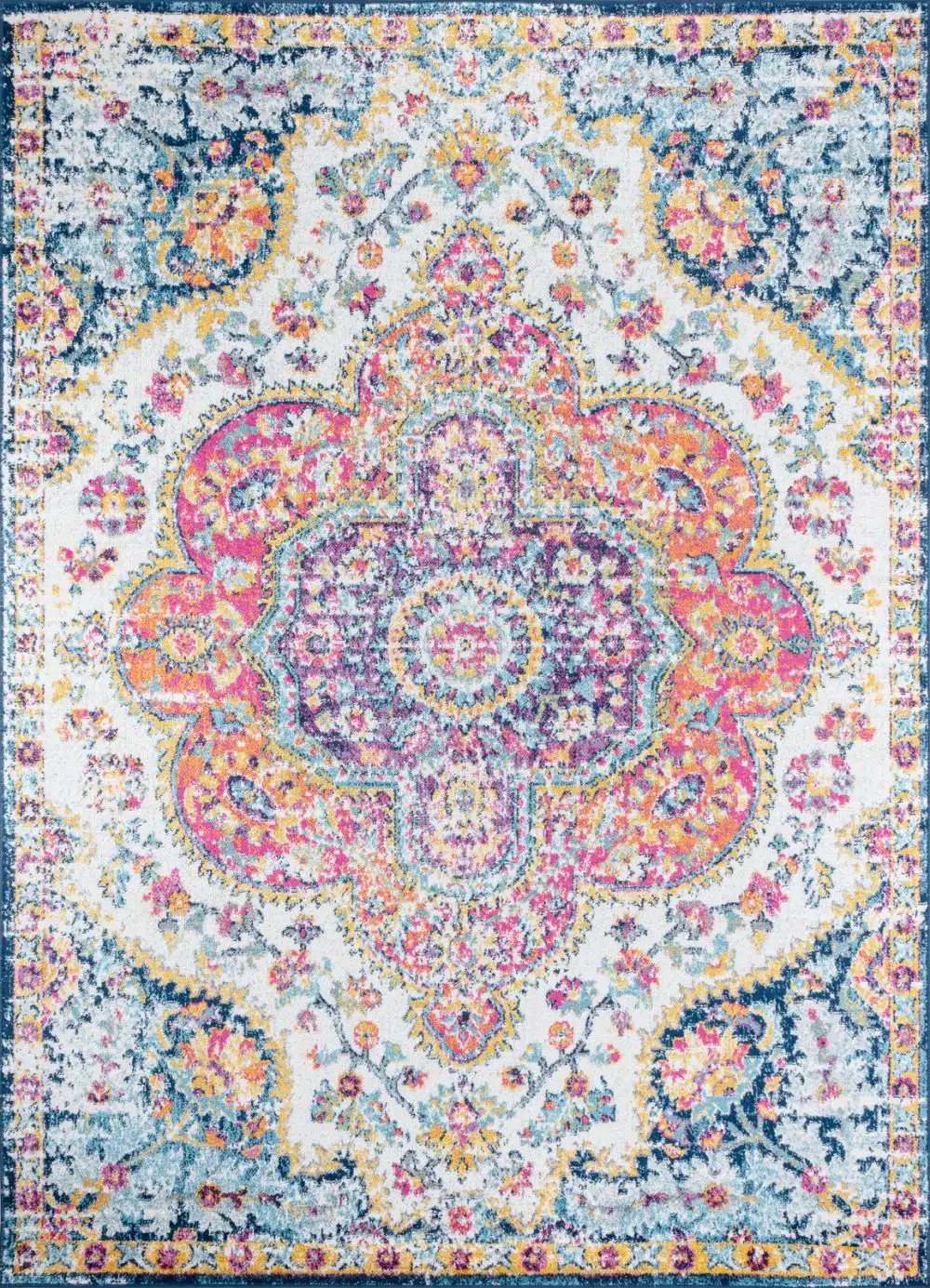 Mila Vintage Oriental Boho Pink/Saffron Rug - Image 7