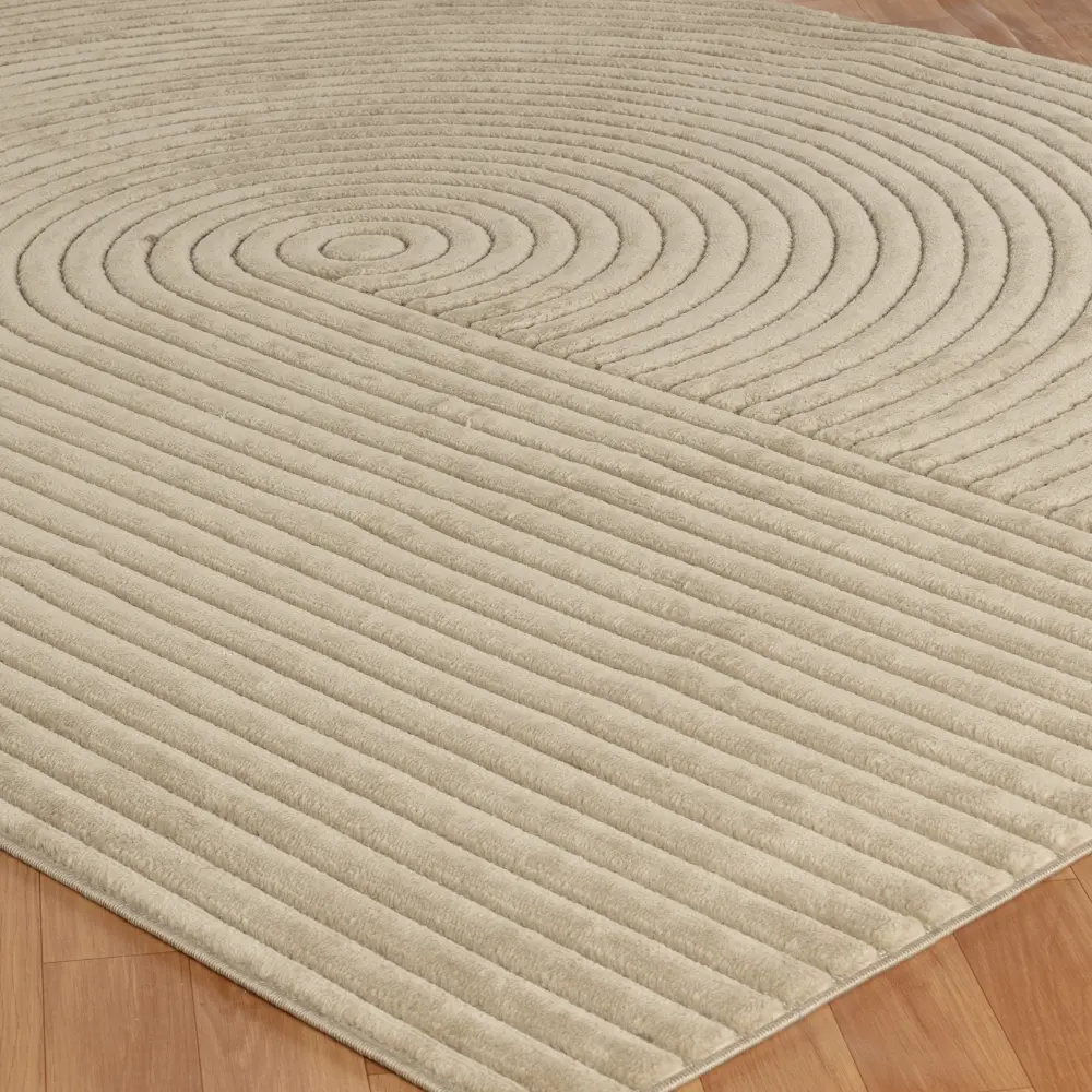 Emiko In- & Outdoor 3D High & Low Pile Textured Beige Rug - Image 6