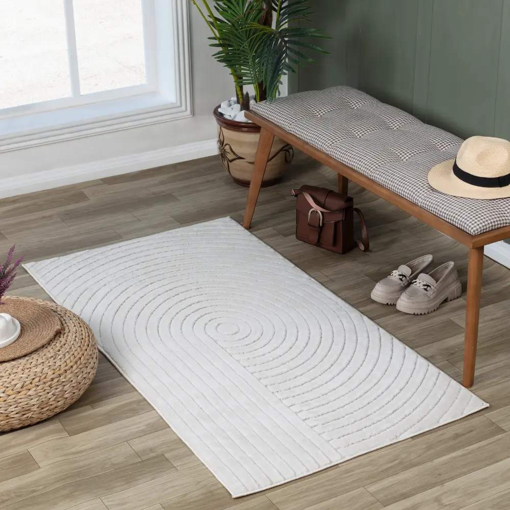Emiko In- & Outdoor 3D High & Low Pile Textured White Rug - Image 4