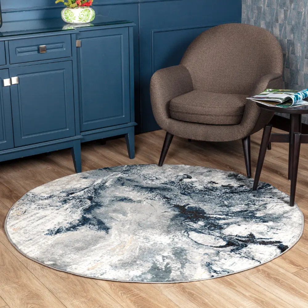 Emma Abstract Modern Marble Dark Blue Rug - Image 11
