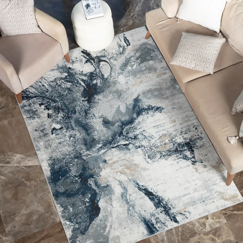 Emma Abstract Modern Marble Dark Blue Rug - Image 2
