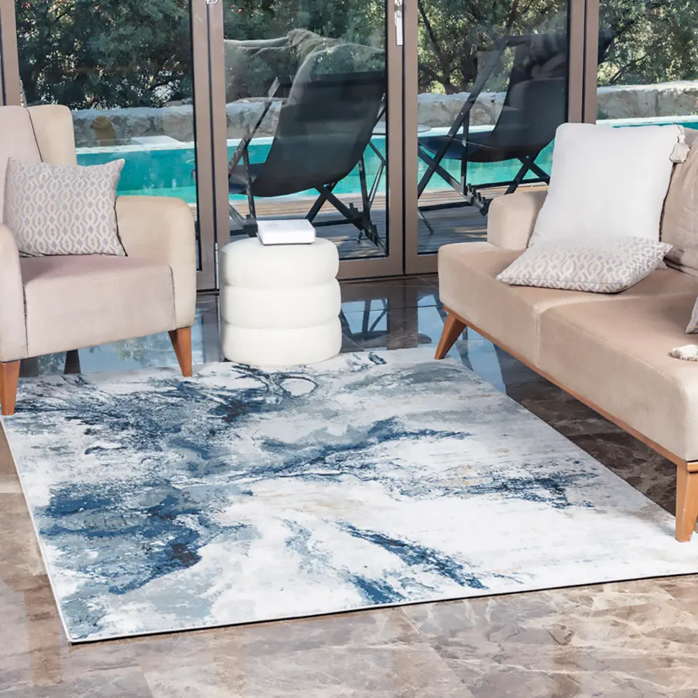 Emma Abstract Modern Marble Dark Blue Rug - Image 6