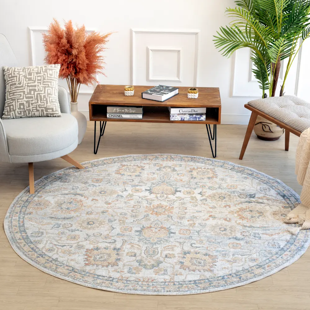Esther Machine Washable Oriental Boho Grey/Oatmeal Rug - Image 6