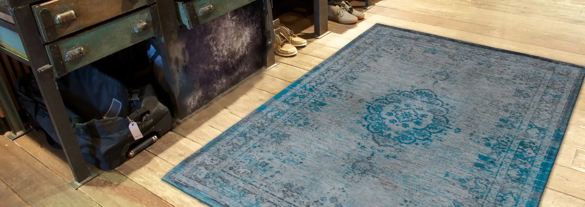 Fading World 8255 Grey Turquoise Washable Rug - Image 2