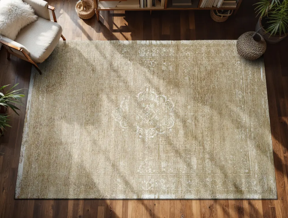 Fading World Medallion Milk Curry 9672Washable Rug