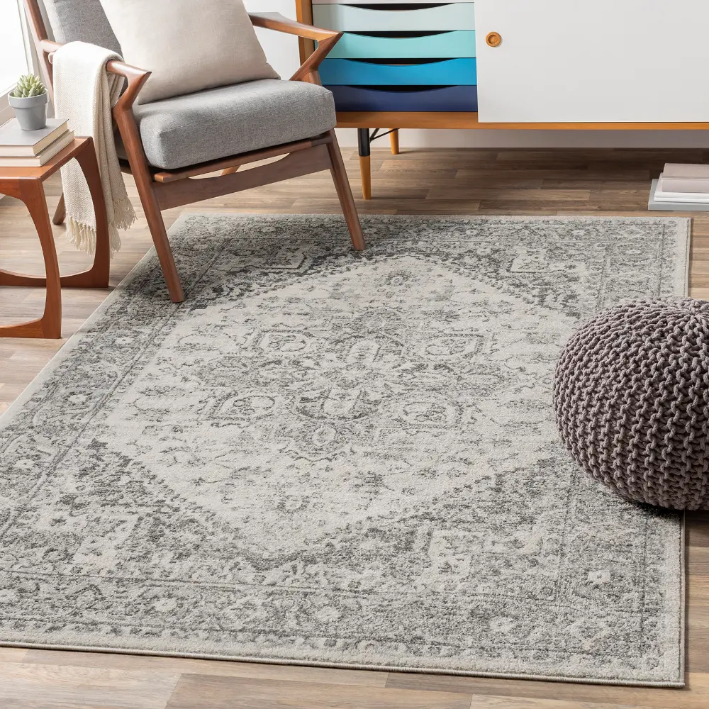 Farah Vintage Oriental Boho Grey/White Rug - Image 2