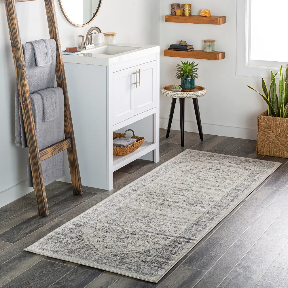 Farah Vintage Oriental Boho Grey/White Rug - Image 4