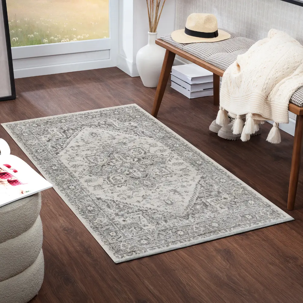 Farah Vintage Oriental Boho Grey/White Rug - Image 5